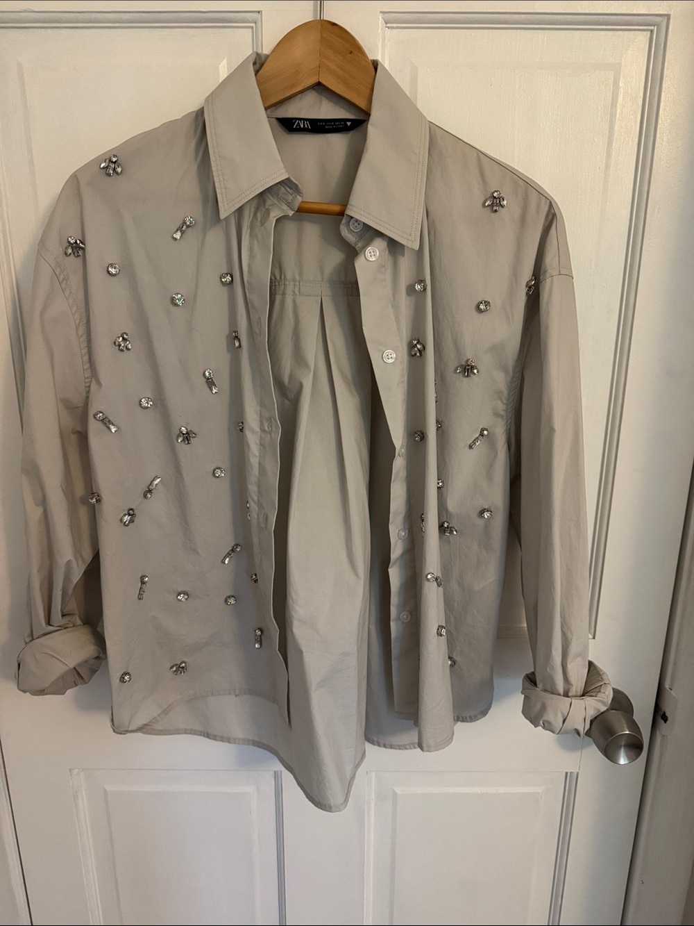 Zara Grey Embellished Button-Front Shirt